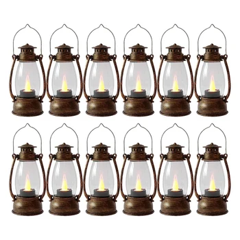Маленькие Подвесные фонари Мини-фонарь для помещений 12 шт. с мерцающими свечами для домашнего декора из меди
