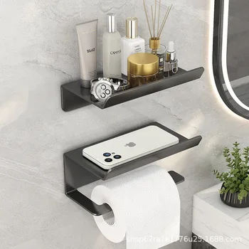 Матовый черный держатель для туалетной бумаги Без перфорации, держатель для мобильного хранения в ванной, Диспенсер для салфеток, Оборудование для ванной комнаты