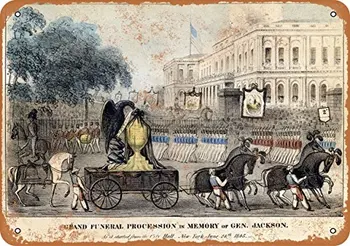 Металлическая вывеска - Похоронная процессия Эндрю Джексона 1845 года - Винтажный декор стен для кафе, украшения пивного бара, поделки