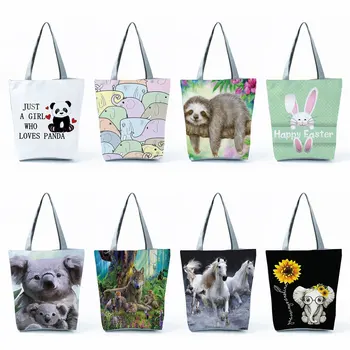 Милые женские сумки с животными, Кавайная сумка с принтом кролика Коалы, Слона, Панды, повседневная Портативная сумка для покупок через плечо большой емкости