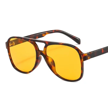 Мода Пилот Негабаритные солнцезащитные очки Женская индивидуальность Солнцезащитные очки с двойными мостами Женские Ретро леопардовые Оранжевые зеркальные очки