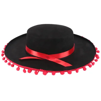 Модная фетровая шляпа с красной лентой для волос, мексиканская шляпа, шляпа для выступлений на танцевальной вечеринке (черный + красный)