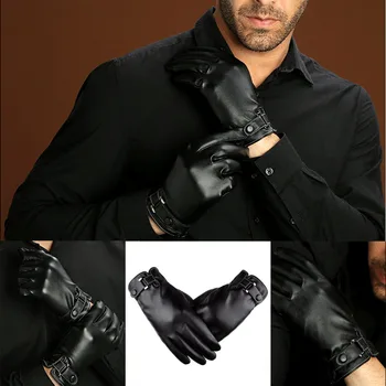 Модные Водонепроницаемые мужские Кожаные перчатки с сенсорным экраном, теплые перчатки для вождения с тепловой подкладкой