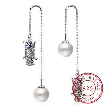 Модные корейские серьги-совы из серебра 925 пробы с имитацией Жемчуга Для женщин, Эффектные ювелирные изделия Brincos Pendientes 2019