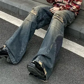Модные уличные джинсы в американском ретро, мужские джинсы Harajuku, мужская уличная трендовая одежда, Прямые свободные широкие брюки, модные брюки