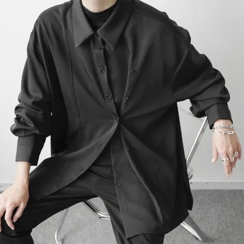 Мужская рубашка С длинными рукавами, Весенне-Осенняя Новая Индивидуальность, Нишевая Корейская версия Модной Повседневной Свободной Рубашки Большого Размера На Пуговицах