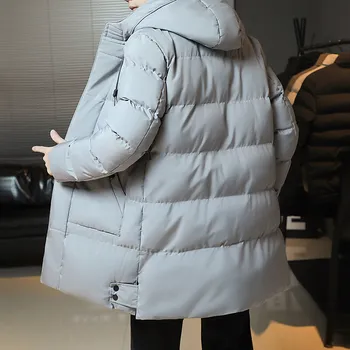 Мужская толстая хлопчатобумажная куртка средней длины с капюшоном, пухлое пальто, модная хлопчатобумажная куртка, осенне-зимняя хлопчатобумажная куртка большого размера