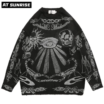 Мужская уличная одежда в стиле хип-хоп, свитер Harajuku, вязаный свитер с принтом Черепа Скорпиона, Глаза Бога, зимний хлопковый пуловер Унисекс Оверсайз