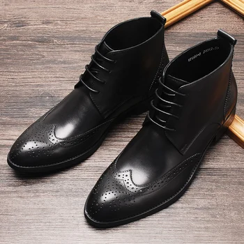 Мужские ботильоны из натуральной кожи Оксфорд, Черные бордовые мужские ботинки, настоящая модельная официальная обувь на шнуровке, Роскошные мужские ботинки Челси