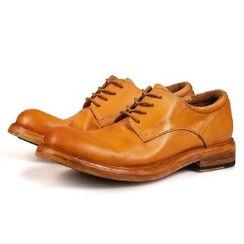 Мужские кожаные туфли-дерби с однотонным носком в элегантном деловом стиле