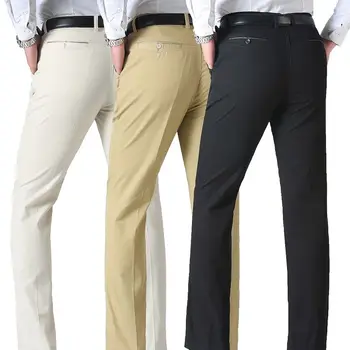 Мужские костюмные брюки, осенние хлопчатобумажные Повседневные брюки, Мужская деловая мода, Классические Однотонные Стрейчевые Прямые Брендовые брюки, Мужские A178