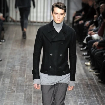 Мужское шерстяное пальто с воротником от костюма, модное, изготовленное на заказ, свободное зимнее новое двубортное повседневное шерстяное пальто
