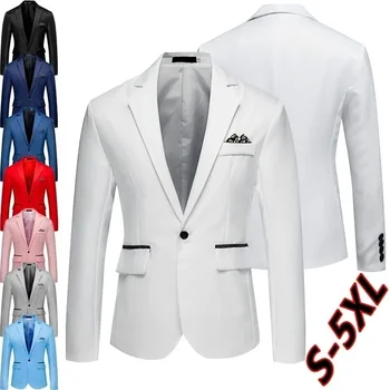 Мужской костюм 5XL, повседневный деловой костюм на одной пуговице, свадебные мужские блейзеры с длинным рукавом, приталенные костюмы, офисные блейзеры, куртки