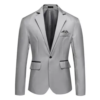 Мужской пиджак Элегантный мужской приталенный свадебный пиджак в формальном деловом стиле с кардиганом на одной пуговице с отложным воротником