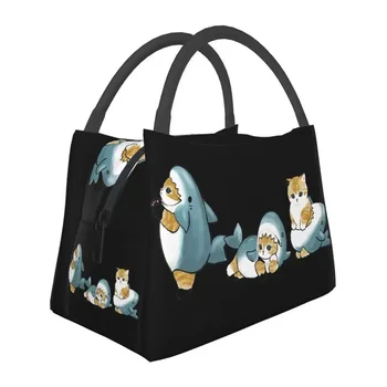 Мультяшное животное Кошка Акула, изолированная сумка для ланча для женщин, сменный холодильник, термосумка для ланча, пляжный кемпинг, путешествия