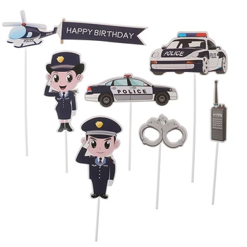 Мультяшный полицейский Полицейская машина Самолет Наручники Украшения для тортов на День рождения