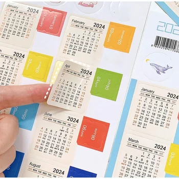 Наклейки с календарем на 15 месяцев 2024 года, Кавайные самоклеящиеся этикетки, Ежемесячный планировщик, Блокнот, Закладки для повестки дня, Корейские канцелярские принадлежности
