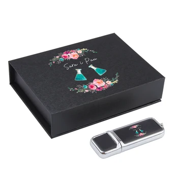 Накопитель JASTER 128 ГБ Бесплатный пользовательский логотип 64 ГБ Черные Квадратные Кожаные USB-флешки 32 ГБ Креативная Подарочная коробка для свадебной фотографии