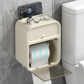 Настенный держатель для рулонной туалетной бумаги, ящик для хранения клейких салфеток С полкой для ванной комнаты