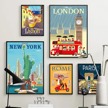 Настраиваемый Лондон Париж Город Путешествия мир Настенная художественная живопись Абстрактный плакат для гостиной и печатает домашнюю картинку