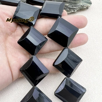 Натуральный камень Черный обсидиан, подвеска с крупным квадратным срезом, бусины-фокусы для самостоятельного изготовления ювелирных изделий MY240132