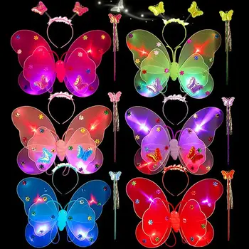 Новая детская игрушка-подставка со светящимися крыльями бабочки, Двухслойный светодиодный набор крыльев бабочки, реквизит для детских костюмов для выступлений