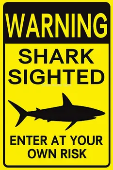 Новая Жестяная вывеска Jesiceny, Предупреждающая о появлении Акулы, Входите на свой страх и риск с графическим знаком 