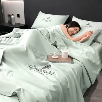 Новое поступление Роскошного летнего одеяла с вышивкой для сна, летнее стеганое одеяло с антипригарным покрытием для тела, дружественное к кондиционеру одеяло Air