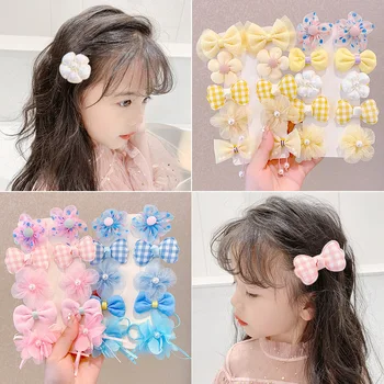 Новые детские заколки для волос, милый набор заколок с бантиком, аксессуары для волос принцессы в корейском стиле с сеткой для волос