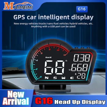 Новый головной дисплей GPS G16 для всех автомобилей Цифровой спидометр HUD Подключи и играй Большой шрифт Аксессуары для автоэлектроники Скорость