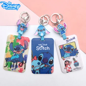 Новый держатель для удостоверения личности Disney, Lilo & Stitch, Выдвижной держатель для карточек, брелок для ключей, Kawaii Stitch, Держатель для удостоверения личности, Милые протекторы для карточек