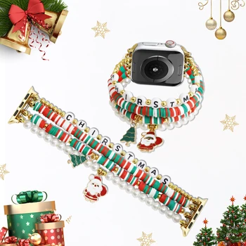 Новый Рождественский Браслет-ремешок из бисера Для Apple Watch Band 44 мм 40 мм 45 41 49 мм Милый Мультяшный Браслет для iWatch Серии 8 7 6 5 4
