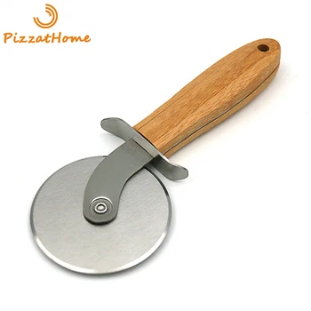 Нож для нарезки пиццы PizzAtHome из нержавеющей стали, гладкая вращающаяся нож для нарезки пиццы, нож для нарезки пиццы с нескользящей деревянной ручкой