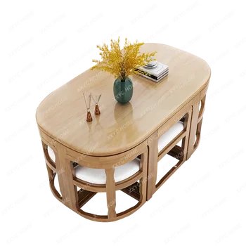 Обеденный стол и стул из массива дерева, ресторан, домашний Невидимый Компактный прямоугольный обеденный стол для маленькой квартиры