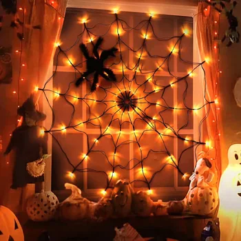 Огни Хэллоуина Светодиодные гирлянды в форме паутины с режимом 8 ламп для домашней вечеринки в стиле ужасов в доме с привидениями на Хэллоуин