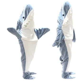 Одеяло с акулой для взрослых, супер мягкая фланелевая толстовка, спальный мешок, дома можно носить свободную цельную пижаму