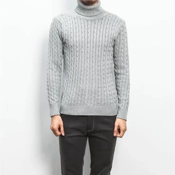 Осенний мужской трикотаж 2023 года Корейского производства, приталенный пуловер с высоким воротом, теплый однотонный свитер с длинными рукавами, молодежный свитер