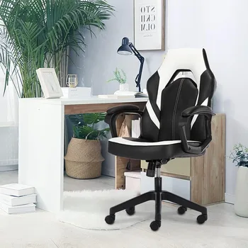 Офисное эргономичное компьютерное игровое кресло с регулируемыми по высоте мягкими подлокотниками, белое