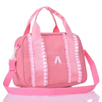 Персонализированная детская танцевальная сумка для девочек, сумка для балерины, Розовая кружевная сумка для занятий балетом с вышивкой через плечо, балетная сумочка с вышивкой через плечо