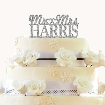 Персонализированные топперы для торта с золотым блеском Mr & Mrs two hearts Design На Заказ С Фамилией Свадебные Топперы Для Торта