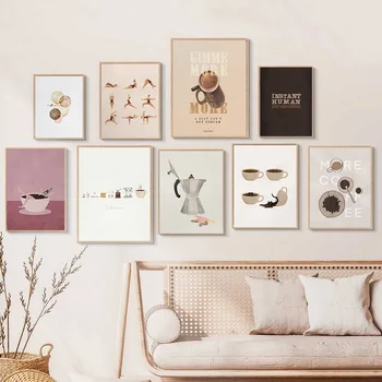 Плакаты с кошками и кофе, настенное искусство Moka Pot, картина на холсте, современные скандинавские принты, картины для гостиной, кухни, украшения дома
