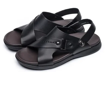 Повседневные итальянские водонепроницаемые сандалии больших размеров с открытым носком, летние мужские кожаные туфли с черным ремешком, водно-коричневые Модные дизайнерские туфли на плоской подошве