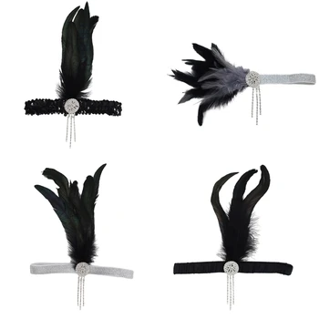 Повязки на голову с пером, коктейльные головные уборы для чаепития для девочек, женские аксессуары для волос, хрустальная повязка на голову 1920-х годов