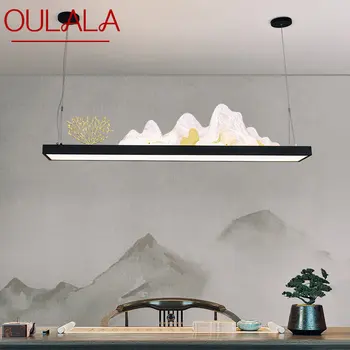 Подвесная люстра в китайском стиле OULALA, современная светодиодная, 3 цвета, креативные подвесные светильники с пейзажем для домашнего чайного домика, столовой