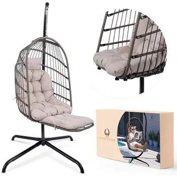 Подвесной стул Egg с подставкой и подставкой для ног | Серый Стул Egg на открытом воздухе с Прилагаемой подушкой | Качающийся стул для улицы