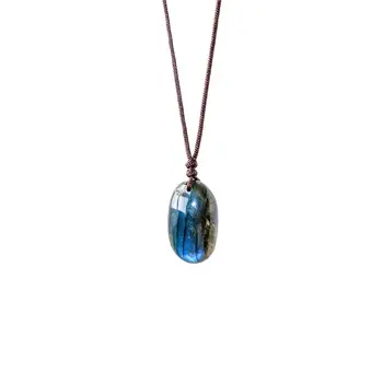 Продается ожерелье с подвеской из натурального полированного синего лабрадорита с пальмовым камнем, 1 шт.