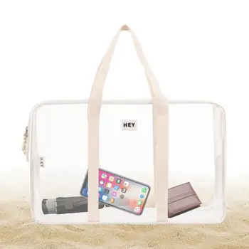 Прозрачная пляжная сумка-тоут большой емкости, водонепроницаемая пляжная сумка на молнии, переносная сумка для хранения в спортзалах, дорожная сумка для бутылки с водой