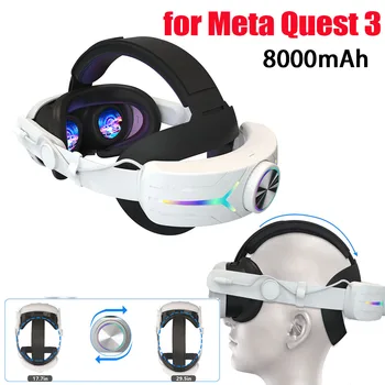 Регулируемый Головной ремень Виртуальной реальности Для Meta Quest 3 Со Светодиодной подсветкой RGB и Аккумулятором Емкостью 8000 мАч Альтернативный Головной Ремень Для виртуальной Гарнитуры Meta Quest 3