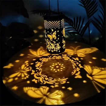 Ретро Солнечный фонарь, уличная садовая водонепроницаемая люстра, проекционная лампа с полой бабочкой (с заземляющей вилкой)