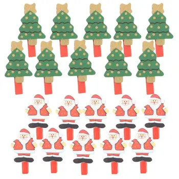Рождественские прищепки 10ШТ Милые крошечные прищепки для одежды Деревянные праздничные скрепки Прочные рождественские аксессуары на Рождество